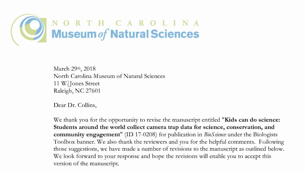 Letter to NC Musuem of Science