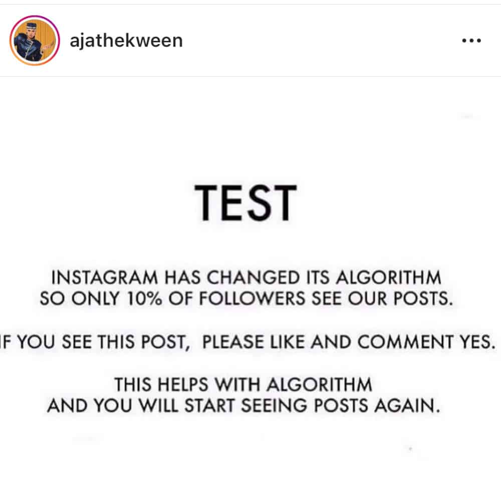 A post about Instagram changing algorithms.