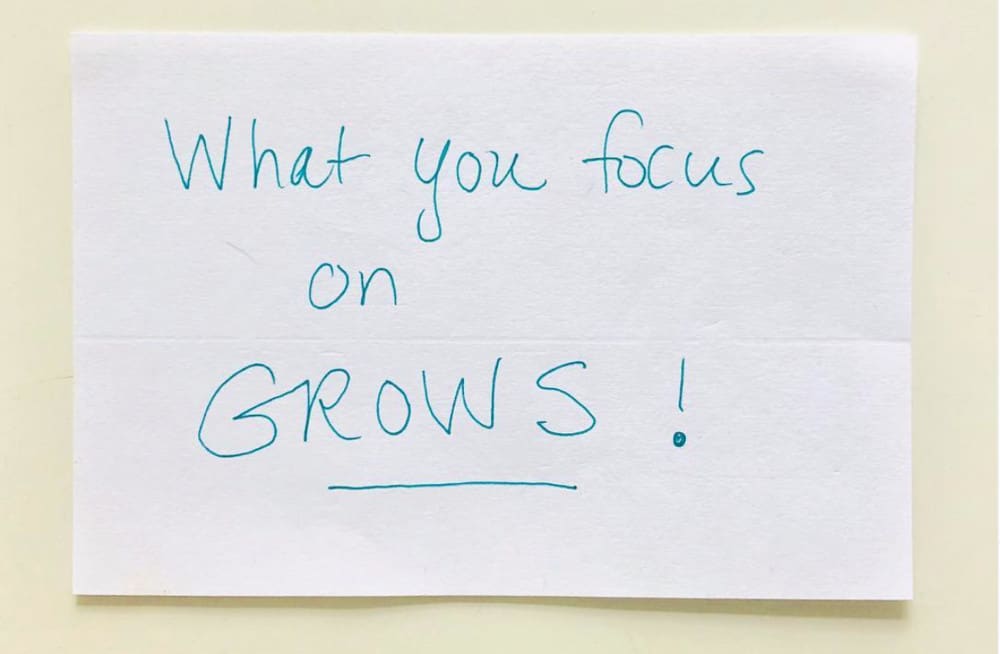 An image that says What you focus on Grows