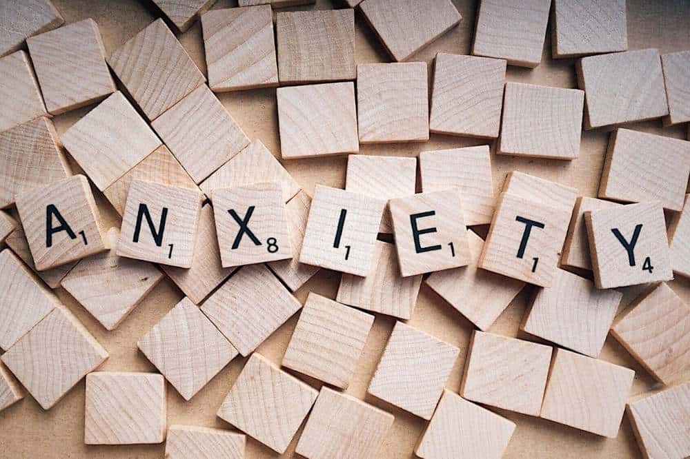 A scrabble forming the word anxiety