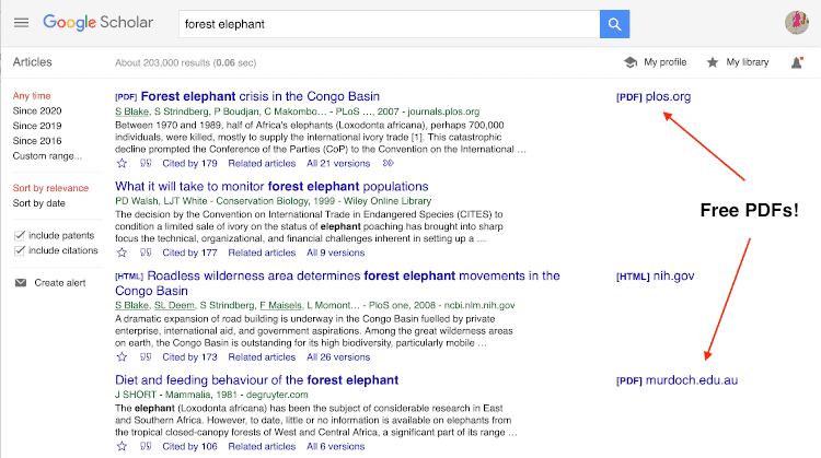 Google scholar is an excellent way to search for scientific publications. Frequently, you will find free PDFs on the right. 