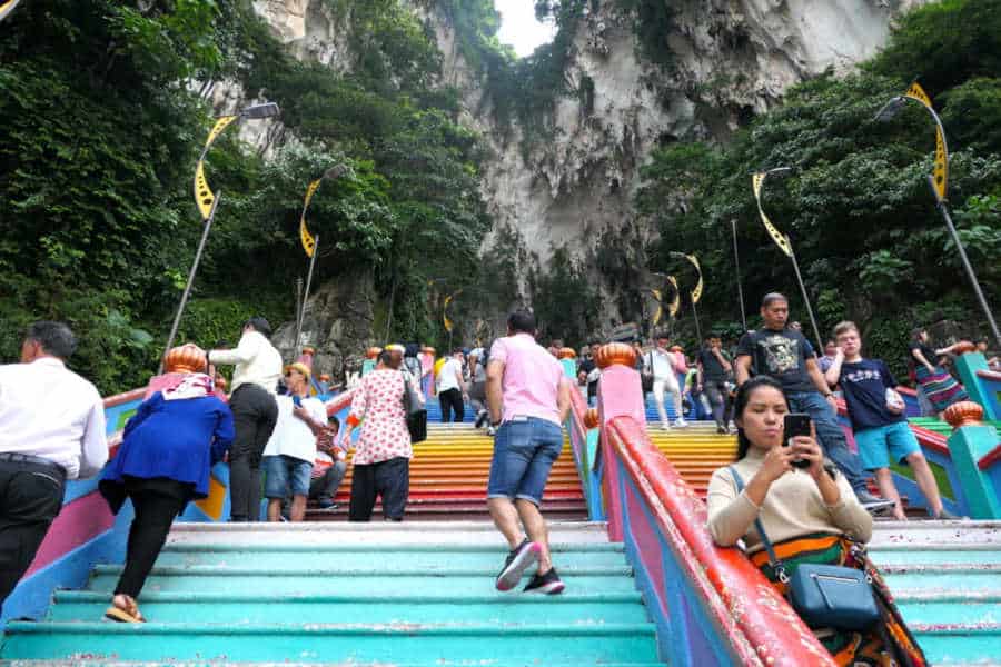 A picture of tourists climbing the staircase