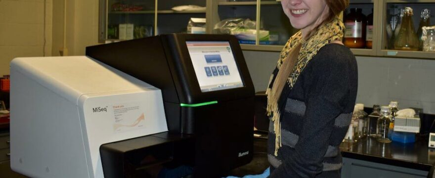 Charlotte Hacker working on her snow leopard genetics research.